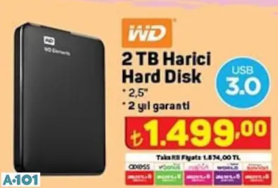 WD 2 TB HARİCİ HARD DİSK WD 2 TB HARİCİ HARD DİSK